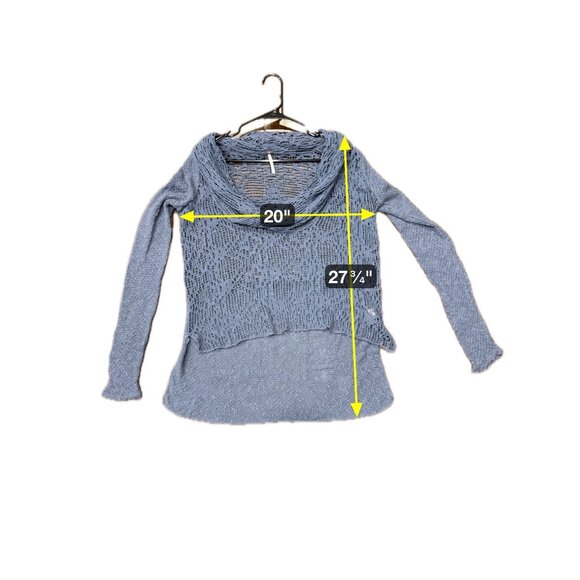 Free People Blue Open Knit Sweater With Cowl Neck Long Sleeves Sz L Boho Beachy - Picture 8 of 9